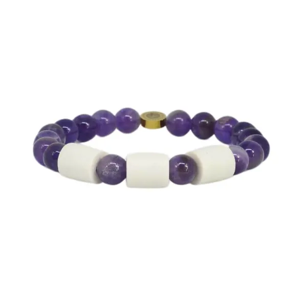 Armband Ametist med 3 Naturpärlor L/XL