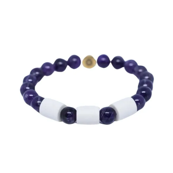 Armband Ametist med 3 Naturpärlor S/M