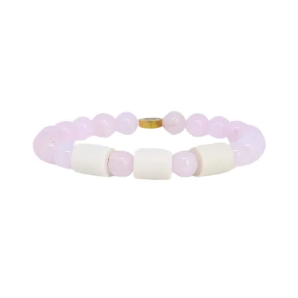 Armband Rosenkvarts med 3 Naturpärlor L/XL