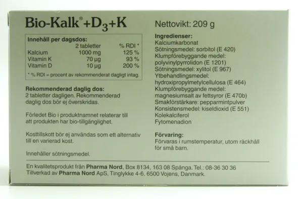 Bio-kalcium+d3+k1+k2 150 tabletter