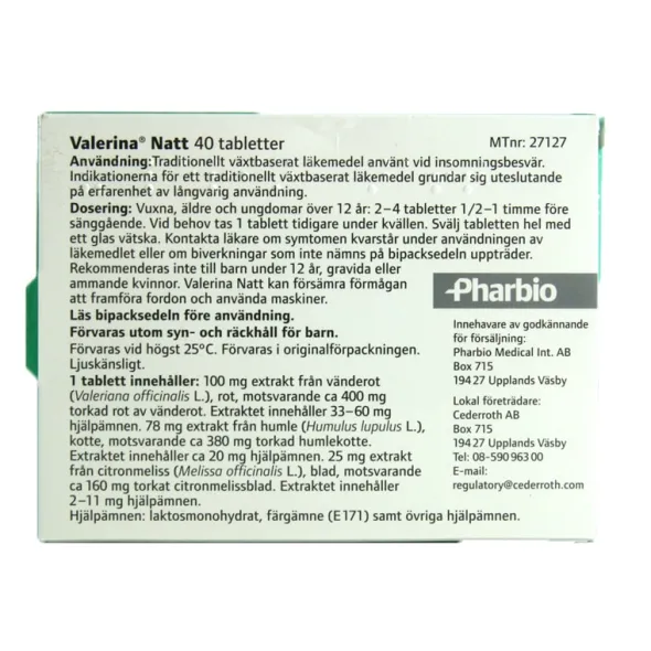 Valerina Natt 40 tabletter